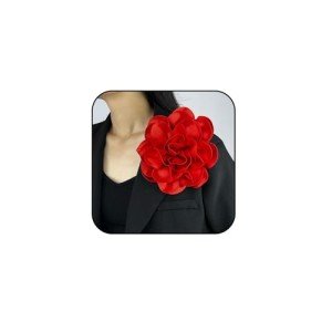 Dainty Satin Fabric Rose Flower Brooches Lapel Pins Delicate Elegant Silk Camellia Flower Oversized Brooch Pin for Women (Red)