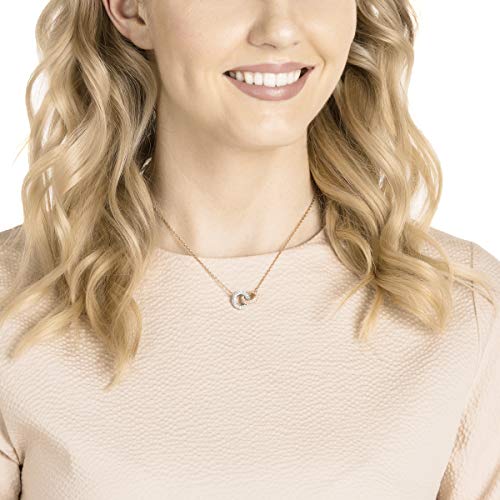 SWAROVSKI Stone Women's Interlocking Circle Pendant Necklace with White Crystals on a Rose-Gold Tone Plated Chain