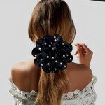 Large Flower Brooch for Women Dainty Satin Fabric Large Rose Flower Brooches Pearl Floral Brooches Lapel Pins for Bride Wedding Party Dance Accessories for Clothing