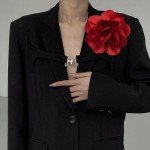Dainty Satin Fabric Rose Flower Brooches Lapel Pins Delicate Elegant Silk Camellia Flower Oversized Brooch Pin for Women (Red)