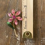 Pink Floral Brooch Crystal Rhinestone & Enamel Gold Plated 2.75"