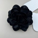 19mm Extra Large Rose Flower Brooches Lapel Pins Dainty Satin Fabric Brooches Big Camellia Flower Brooch Pin for Women Wedding Part Dance Clothes Accessories Jewelry (Black)