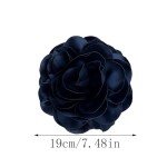 19mm Extra Large Rose Flower Brooches Lapel Pins Dainty Satin Fabric Brooches Big Camellia Flower Brooch Pin for Women Wedding Part Dance Clothes Accessories Jewelry (Black)