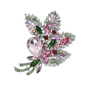 YOQUCOL Big Large Brooch Pin Austrian Crystal Leaf Shape Bouquet Rhinestone Scarf Decoration Wreath Cloth Brooches Pins For Women