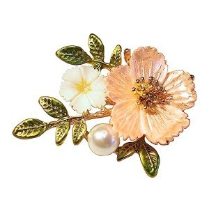 Elegant Flower Brooch for Women - Crystals Shell Pearl Floral Brooch with Gold Tone Hand Polished - Great for Wife,Sisters,Friends,Daily Wear or Dating
