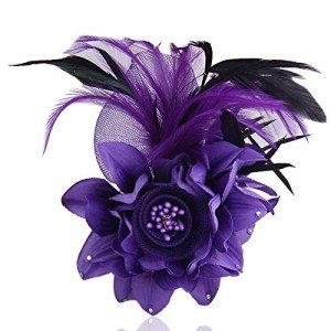 Elegant Flower Brooch Pin for Women Feather Wedding Party Dance Banquet Pins Headdress Hairpins for Lady Floral Hair Clip Hat Lapel Shawl Dress Suit Ceremony Clothes Accessories Corsage Brooches Vintage CZ Jewelry Gifts Celebration Favors (Purple)