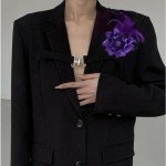 Elegant Flower Brooch Pin for Women Feather Wedding Party Dance Banquet Pins Headdress Hairpins for Lady Floral Hair Clip Hat Lapel Shawl Dress Suit Ceremony Clothes Accessories Corsage Brooches Vintage CZ Jewelry Gifts Celebration Favors (Purple)