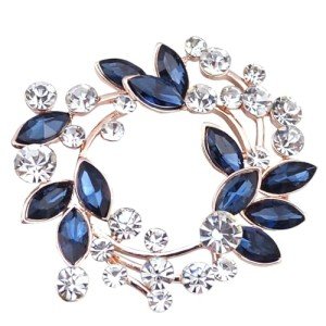 Gyn&Joy Clear Crystal Rhinestone Floral Wreath Pin Brooch BZ005 (Blue)