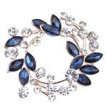 Gyn&Joy Clear Crystal Rhinestone Floral Wreath Pin Brooch BZ005 (Blue)