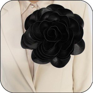 8in large flower fabric rose floral brooch pin large flower brooch pin for women and men, oversized flower corsage brooch for wedding, party, dress and scarf, gift for her (black-FBA)