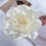 Dainty Satin Fabric Rose Flower Extra Large Big Brooches Lapel Pins Delicate Elegant Silk Camellia Flower Oversized Brooch Pin for Women Wedding Party Dance Banquet Dress Suit Ceremony Clothes Accessories Jewelry Gifts 7.5in (Beige)