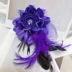Elegant Flower Brooch Pin for Women Feather Wedding Party Dance Banquet Pins Headdress Hairpins for Lady Floral Hair Clip Hat Lapel Shawl Dress Suit Ceremony Clothes Accessories Corsage Brooches Vintage CZ Jewelry Gifts Celebration Favors (Purple)