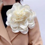 Dainty Satin Fabric Rose Flower Extra Large Big Brooches Lapel Pins Delicate Elegant Silk Camellia Flower Oversized Brooch Pin for Women Wedding Party Dance Banquet Dress Suit Ceremony Clothes Accessories Jewelry Gifts 7.5in (Beige)