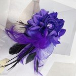 Elegant Flower Brooch Pin for Women Feather Wedding Party Dance Banquet Pins Headdress Hairpins for Lady Floral Hair Clip Hat Lapel Shawl Dress Suit Ceremony Clothes Accessories Corsage Brooches Vintage CZ Jewelry Gifts Celebration Favors (Purple)