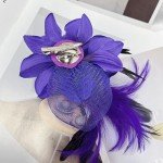 Elegant Flower Brooch Pin for Women Feather Wedding Party Dance Banquet Pins Headdress Hairpins for Lady Floral Hair Clip Hat Lapel Shawl Dress Suit Ceremony Clothes Accessories Corsage Brooches Vintage CZ Jewelry Gifts Celebration Favors (Purple)