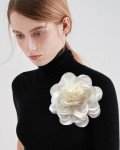 Dainty Satin Fabric Rose Flower Extra Large Big Brooches Lapel Pins Delicate Elegant Silk Camellia Flower Oversized Brooch Pin for Women Wedding Party Dance Banquet Dress Suit Ceremony Clothes Accessories Jewelry Gifts 7.5in (Beige)