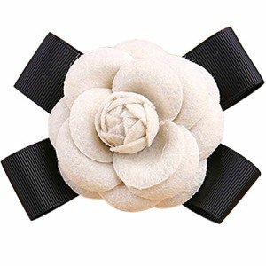 Elegant Wool Camellia Flower Brooch Vintage Bow Floral Pin Women Wedding Party Gift-Beige