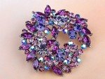 Alilang Violet Lavender Purple Crystal Rhinestone Floral Wreath Brooch Pin