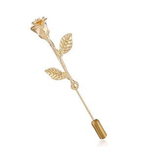 Fashion Men Rose Floral Lapel Stick Brooch Pin Suit Tuxedo Corsage Accessory (Gold)