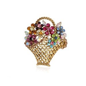 SaiDian 1Pcs Flower Basket Brooch Colorful Rhinestone Flower Brooch Spring Floral Basket Basket Corsage Breastpins for Women Coat Suit Pin