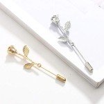 Fashion Men Rose Floral Lapel Stick Brooch Pin Suit Tuxedo Corsage Accessory (Gold)