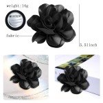 Dainty Satin Fabric Flower Brooches for Women Large Rose Floral Brooch for Party Dance Wedding Banquet Elegant Camellia Fashion Brooch Pin for Women Girl 5.5inch (Black)