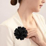 Merdia Camellia Flower Brooches and Pins for Women | Hat Pins for Women | Flower Pins for Women | Floral Brooch Pins for Women Fashion| Black