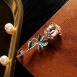 Seakuur Floral Elegant Red Rose Shape Brooch Pin for Women Mothers Day Accessory (Gold)