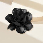 Dainty Satin Fabric Flower Brooches for Women Large Rose Floral Brooch for Party Dance Wedding Banquet Elegant Camellia Fashion Brooch Pin for Women Girl 5.5inch (Black)