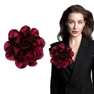 7.5in Extra Large Rose Brooch Exquisite Shiny Satin Camellia Brooch Oversized Flower Brooch Lapel Pin,Suitable For Women Dance Banquet Wedding Hair Clothing Accessories (Wine Red)