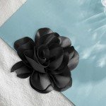 Dainty Satin Fabric Flower Brooches for Women Large Rose Floral Brooch for Party Dance Wedding Banquet Elegant Camellia Fashion Brooch Pin for Women Girl 5.5inch (Black)