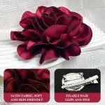 7.5in Extra Large Rose Brooch Exquisite Shiny Satin Camellia Brooch Oversized Flower Brooch Lapel Pin,Suitable For Women Dance Banquet Wedding Hair Clothing Accessories (Wine Red)