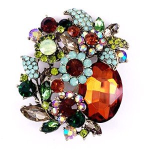 SELOVO Brown Rhinestone Glitter Flower Pendant Brooch Pin Jewelry Accessory Gold Tone