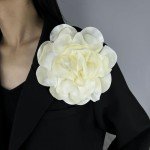 Flower Brooch, Dainty Satin Fabric Rose Flower Extra Big Lapel Pins Elegant Silk Camellia Brooches For Women Wedding Party Banquet Ceremony Dress Suit Accessories Jewelry Gifts (white)