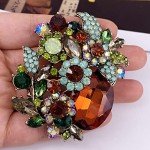 SELOVO Brown Rhinestone Glitter Flower Pendant Brooch Pin Jewelry Accessory Gold Tone