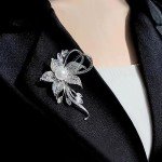 Gold Silver Flower Crystal Brooches Pins Fashion Beautiful Created Rhinestone Pearl Floral Brooch Good Idea for Party Dance Wedding Banquet for Elegant Women Girl (Silver Flower)