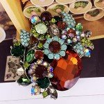 SELOVO Brown Rhinestone Glitter Flower Pendant Brooch Pin Jewelry Accessory Gold Tone