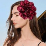 7.5in Extra Large Rose Brooch Exquisite Shiny Satin Camellia Brooch Oversized Flower Brooch Lapel Pin,Suitable For Women Dance Banquet Wedding Hair Clothing Accessories (Wine Red)