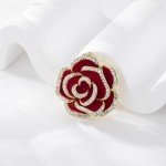 songbowen Crystal Rhinestone Red Flower Brooch Women's Camellia Pin Rhinestone Floral Brooch Ladies' Fashion Clothing Brooch Jewelry Accessory