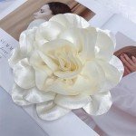 Flower Brooch, Dainty Satin Fabric Rose Flower Extra Big Lapel Pins Elegant Silk Camellia Brooches For Women Wedding Party Banquet Ceremony Dress Suit Accessories Jewelry Gifts (white)