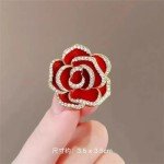 songbowen Crystal Rhinestone Red Flower Brooch Women's Camellia Pin Rhinestone Floral Brooch Ladies' Fashion Clothing Brooch Jewelry Accessory
