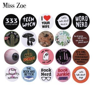 30Styles Fun Book Eye Tinplate Pin Creative Round Animal Letter Button Brooch Lapel Badges Cartoon Jewelry Gift for Kids Friends
