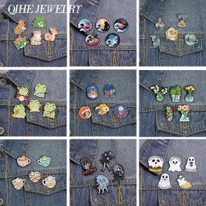 4-7pcs Sets Cartoon Anime Boy and Fox Enamel Pins Cowboy Girl Cute Animal Brooches Lapel Badge Art Oil Painting Jewelry Gifts