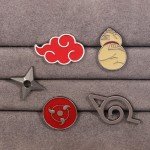Naruto Akatsuki Brooch Pin Konoha Village Ninja Uzumaki Uchiha Sharingan Shuriken Dart Red Cloud Badge Anime Cosplay Props