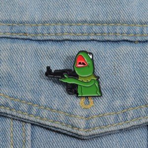Frog And A Gun Enamel Pins Custom Design Brooches Lapel Badges Cartoon Cute Animal Jewelry Gift for Friends