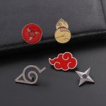 Naruto Akatsuki Brooch Pin Konoha Village Ninja Uzumaki Uchiha Sharingan Shuriken Dart Red Cloud Badge Anime Cosplay Props