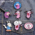 Cartoon Courage Cowardly Dog Brooch Enamel Pins Cute Pink Animal Dog Brooches Clothes Lapel Badges Jewelry Gift for Kids Friends