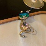 Rhinestone Crystal Cat Pendant Brooch Women's Gold Color Animal Pin Fashion Accessories Lapel Pins Collar Buttons Party Dress