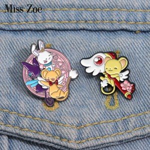 Magical Girl Enamel Pins Custom Cute Bunny Bear Brooches Lapel Badges Animal Funny Jewelry Gift for Kids Friends