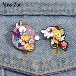 Magical Girl Enamel Pins Custom Cute Bunny Bear Brooches Lapel Badges Animal Funny Jewelry Gift for Kids Friends